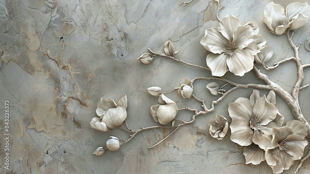 Wall Panels with Marble Background and Floral Art Designs