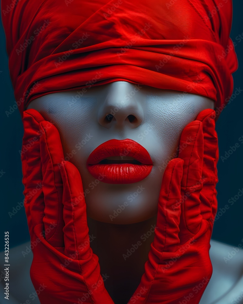 Mysterious Woman: Red Lips, Gloves, and Blindfold
Mysterious Woman: Red Lips, Gloves, and Blindfold