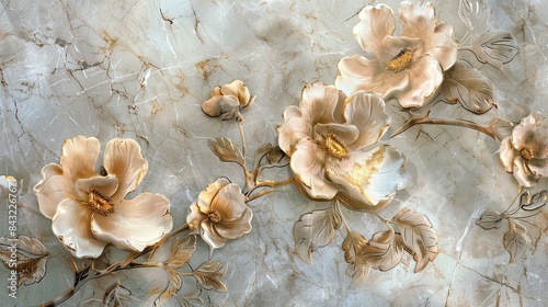 Marble-Backed Wall Art Panels with Intricate Flower Designs