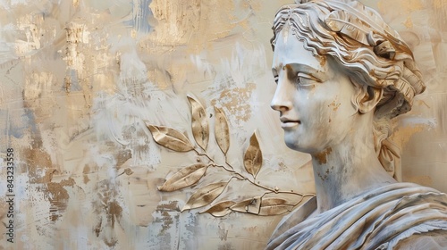Elegant Gold And White Bust Sculpture Of Woman In Classic Style