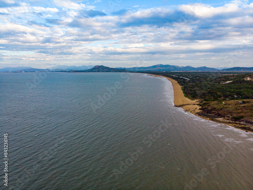 Wallpaper Mural aerial drone panorama of cape pallarenda in townsville, north queensland, australia; remainings of forts in strategic defence location during the war near magnetic island	 Torontodigital.ca