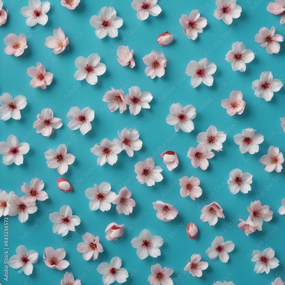 A close-up shot of delicate cherry blossom petals scattered on a turquoise blue surface, capturing the intricate details and vibrant colors. A close-up shot of delicate cherry blossom petals scattered on a turquoise blue surface, capturing the intricate details and vibrant colors.