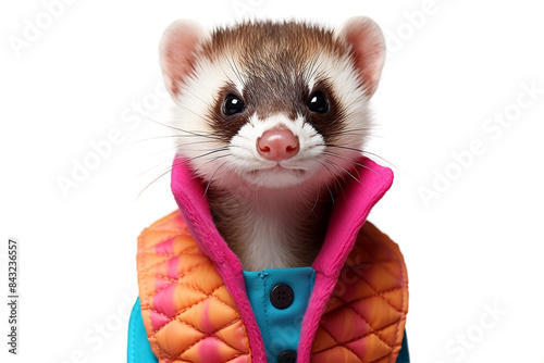Stylish Ferret Outfit on White or PNG Transparent Background. photo