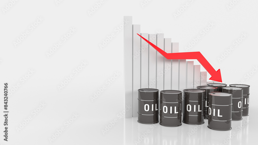 The oil tank and chart arrow down for Business concept 3d rendering.