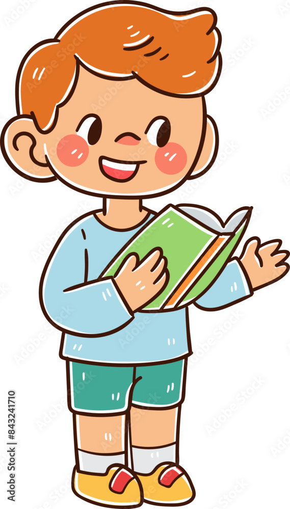 Hand-drawn kids character reading a book Hand-drawn kids character reading a book