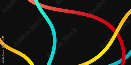 Red, yellow and green neon tubes on black background
