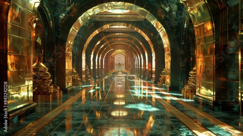 Grand and luxurious hallway with golden and green marble for an elegant event