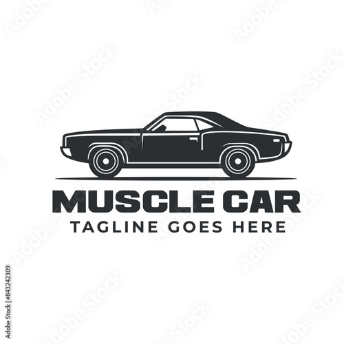 Muscle car vintage logo, banner, emblem. Retro t-shirt print