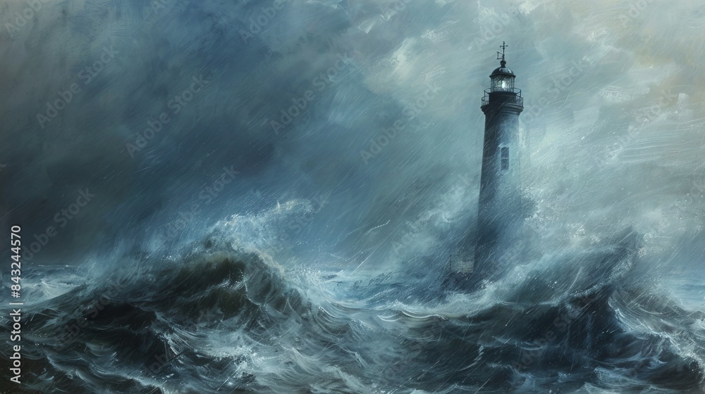 Lighthouse in a storm, dramatic seascape painting Lighthouse in a storm, dramatic seascape painting