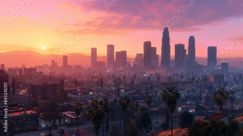 Los Angeles cityscape with sunset for real estate or travel designs