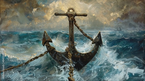 Man pulling a rope on a ship in a stormy sea for nautical themed designs