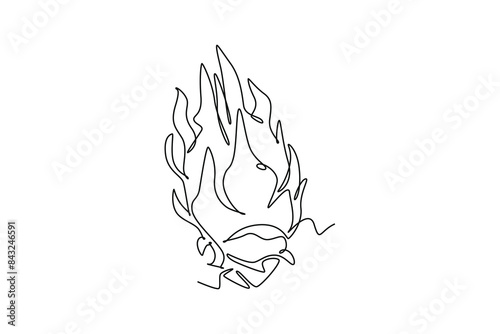 Single continuous line drawing whole healthy organic dragon fruit for orchard logo identity. Fresh dragonfruit concept for fruit garden icon. Dynamic one line draw graphic design vector illustration