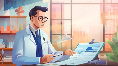 Create an image of a doctor reviewing a patient's medical chart, highlighting key information.