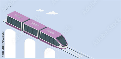 Travel by train. Vector illustration for your design and Infographic template. the train is traveling along the bridge. Vector illustration with bridge and train