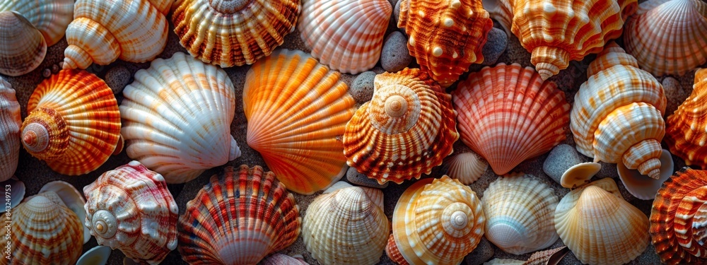 Scattered background of many orange shells. Scattered background of many orange shells.
