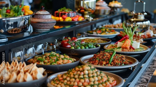 A Ramadan iftar buffet at a restaurant, featuring a variety of dishes from Middle Eastern cuisine