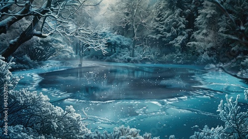 Icy Lake in a Winter Wonderland