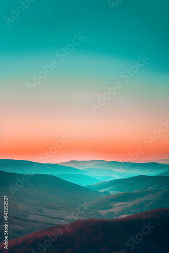 Ethereal Gradient: A Harmonious Blend of Tranquil Blues and Warm Oranges in a Serene Landscape © Saran