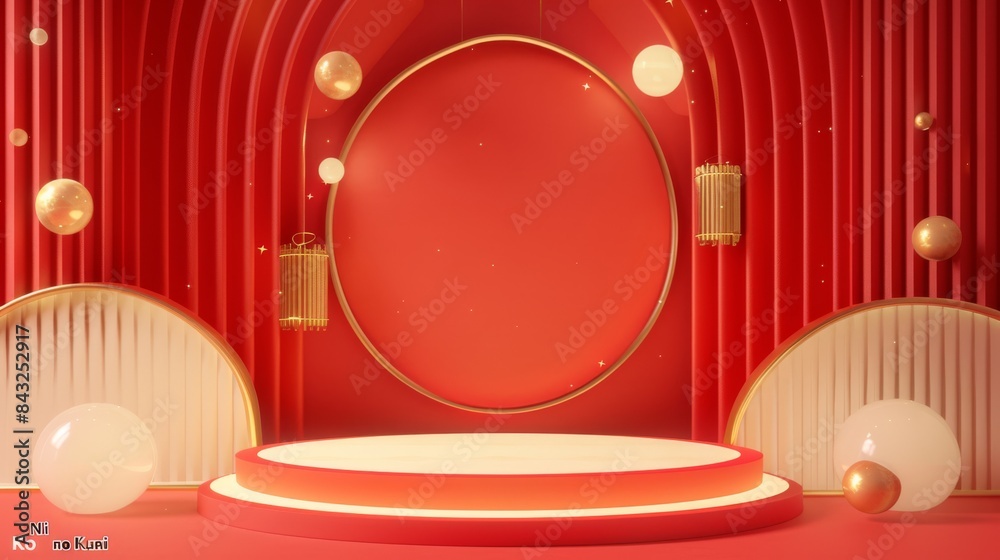 Red and gold chinese new year background with lanterns and fans Red and gold chinese new year background with lanterns and fans