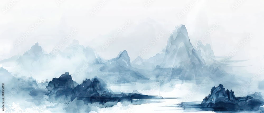 custom made wallpaper toronto digitalmountain view and river watercolor paint, white background