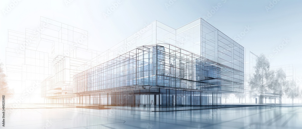 digital building with lines and white dots, representing the modernization of construction technology in architectural design digital building with lines and white dots, representing the modernization of construction technology in architectural design