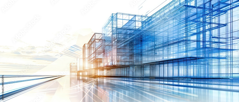 digital building with lines and white dots, representing the modernization of construction technology in architectural design digital building with lines and white dots, representing the modernization of construction technology in architectural design