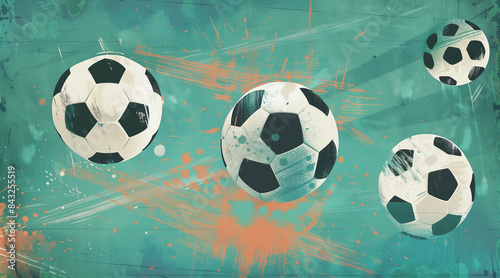 Artistic Soccer Balls on Teal Background