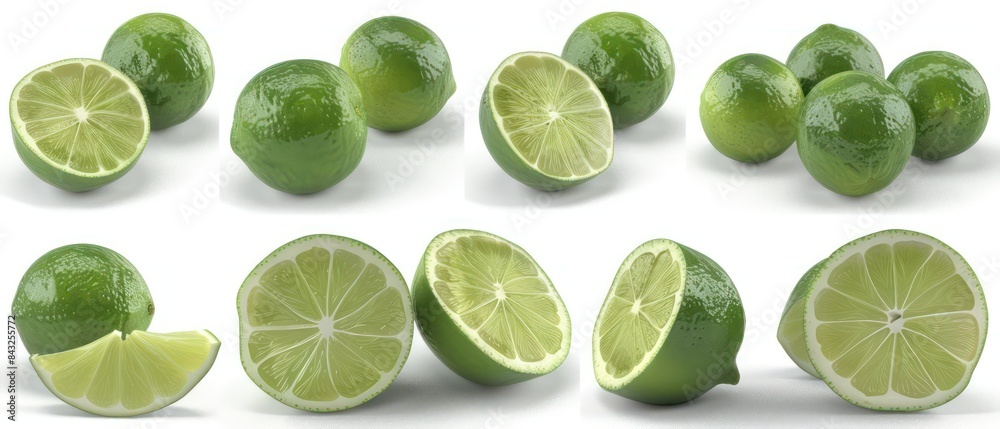 green limes from various angles on white background green limes from various angles on white background