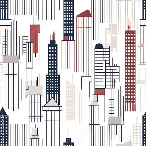 Skyscraper line drawing, seamless pattern, the simple beauty of backgrounds for graphics © DrPhatPhaw