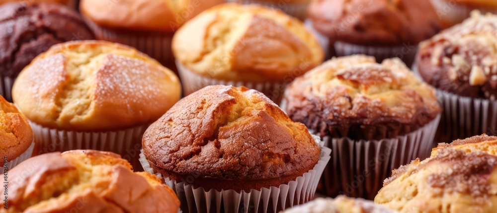 Muffins fresh out of the oven, with crispy tops and soft, moist centers, ready to be enjoyed Muffins fresh out of the oven, with crispy tops and soft, moist centers, ready to be enjoyed
