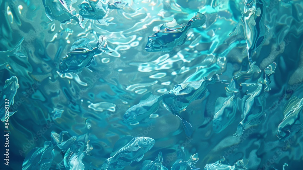 School of Fish Swimming Underwater in Ocean School of Fish Swimming Underwater in Ocean