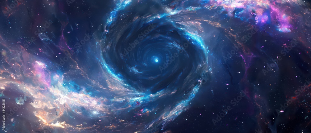 swirling galaxy of neon blue, purple, and pink liquids forms a dynamic vortex around a supermassive black hole, all set against a dark, mysterious background
swirling galaxy of neon blue, purple, and pink liquids forms a dynamic vortex around a supermassive black hole, all set against a dark, mysterious background