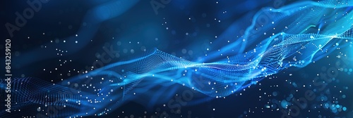 Digital Connection and Technology on Blue Gradient Background with White Dots. Ideal Web Banner Template for Computer Science and Artificial Intelligence Concepts