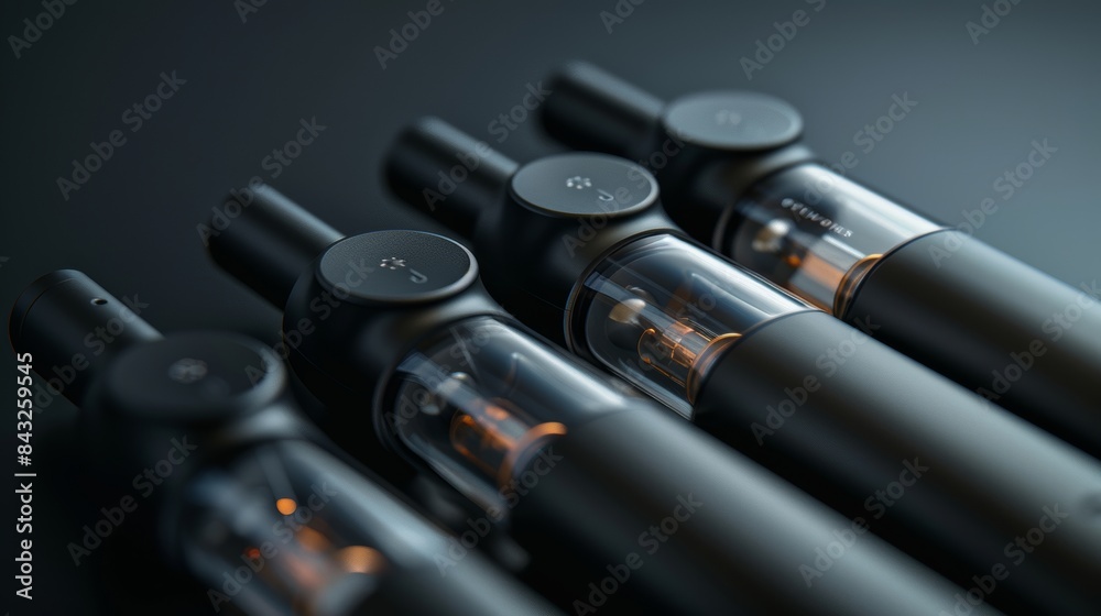 Detailed view of a portable vape pod system with replaceable cartridges, highlighting the smooth contours and premium materials, isolated background Detailed view of a portable vape pod system with replaceable cartridges, highlighting the smooth contours and premium materials, isolated background