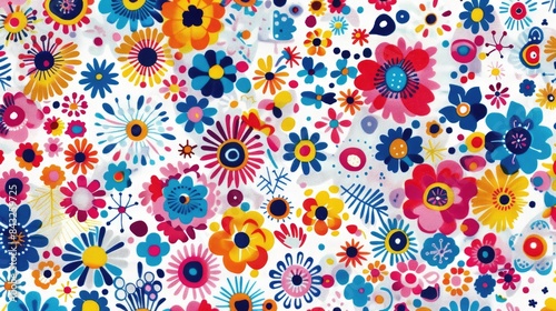 Colorful circular floral pattern on white background for trendy women s clothing fabric design