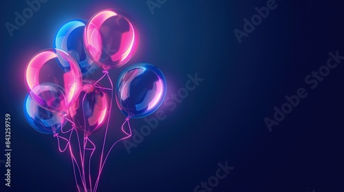 glowing neon balloons on dark blue background