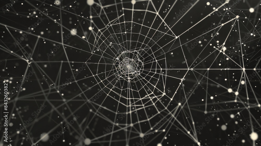 Fototapeta premium Spider web in a dark blue background for technology or halloween designs