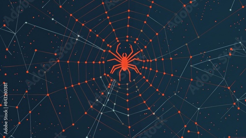 Spider web in a dark blue background for technology or halloween designs