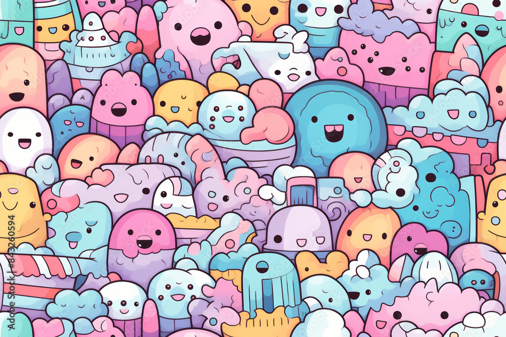 seamless doodles pattern art with muted colors, ready for full-print pattern design seamless doodles pattern art with muted colors, ready for full-print pattern design