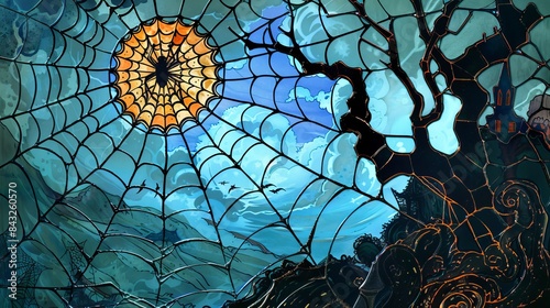Spooky spider web with skulls for halloween decorations