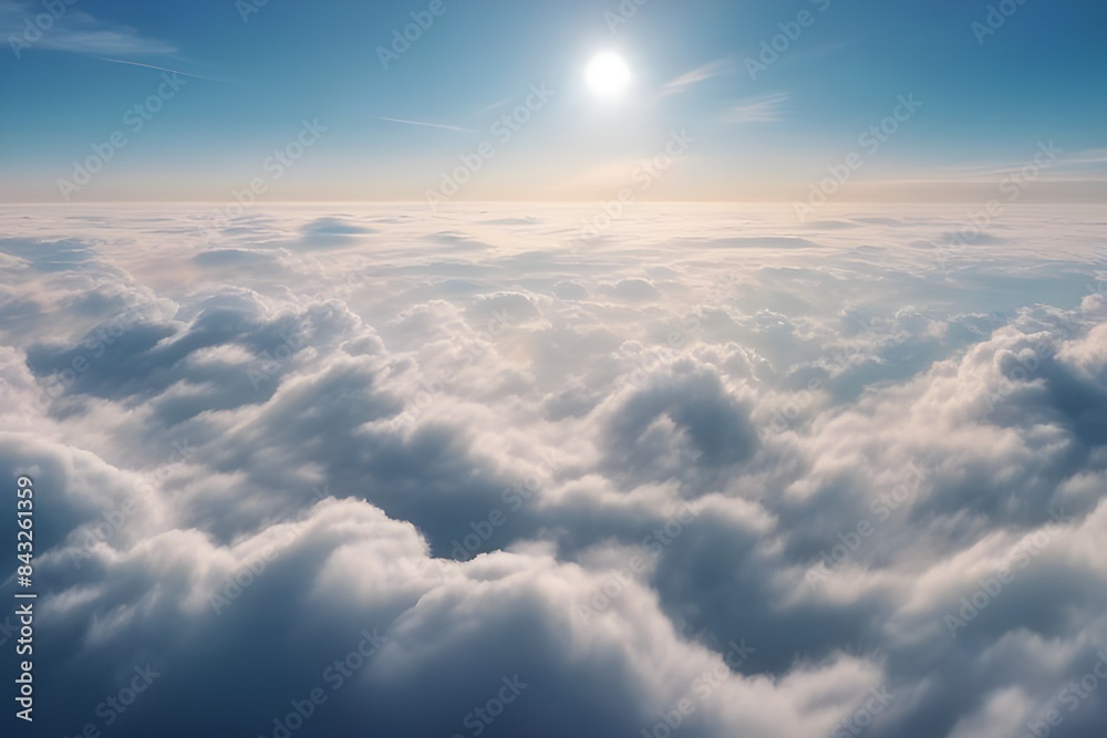 Sunlight breaking through fluffy clouds in a picturesque sky scene. Sunlight breaking through fluffy clouds in a picturesque sky scene.