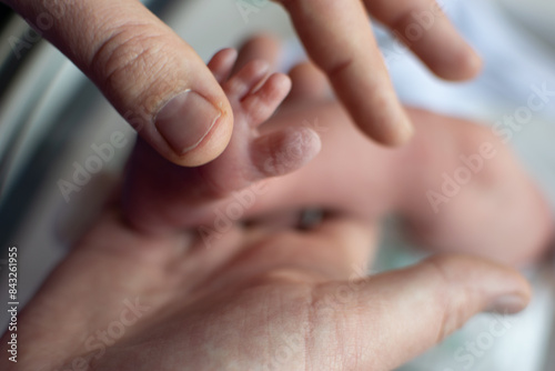 Baby feet and adult hand