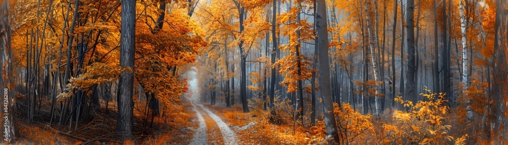 Autumn Forest Path with Golden Foliage Autumn Forest Path with Golden Foliage