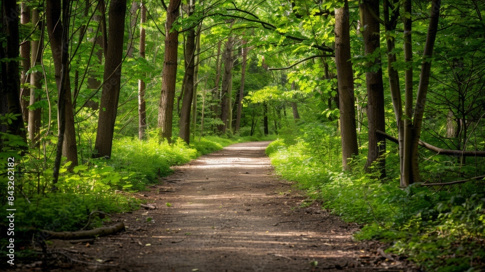 Fototapeta premium Forest Trail Through Trees in Summer 