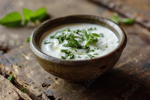 Creamy herbal soup with fresh greens