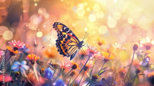Butterfly on Wildflower in Radiant Spring Meadow