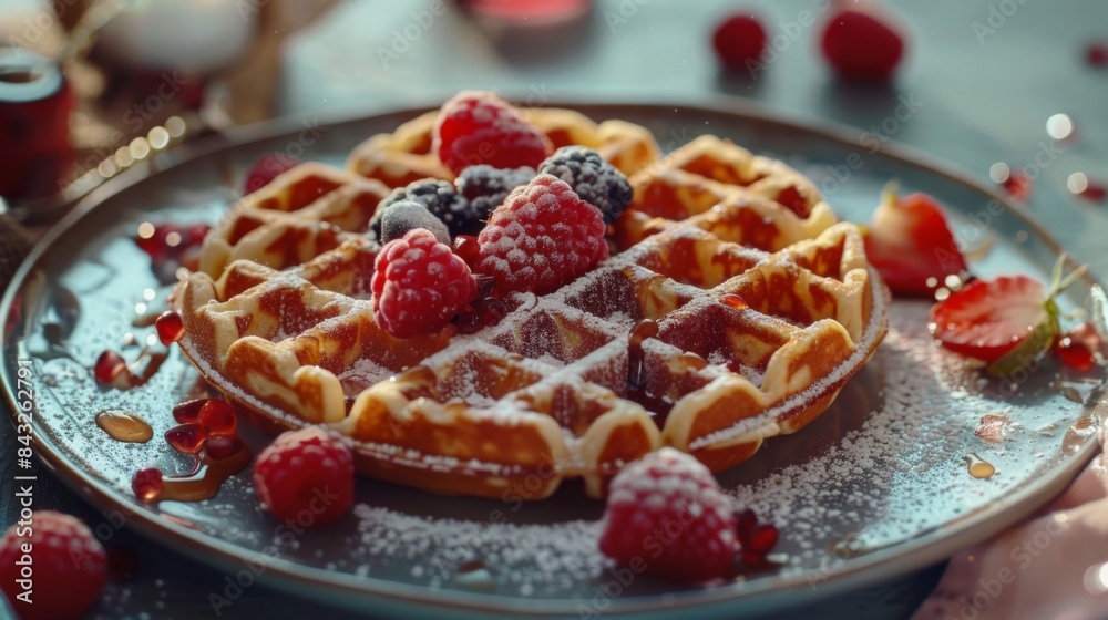 Waffle on a plate, AI generated Image Waffle on a plate, AI generated Image
