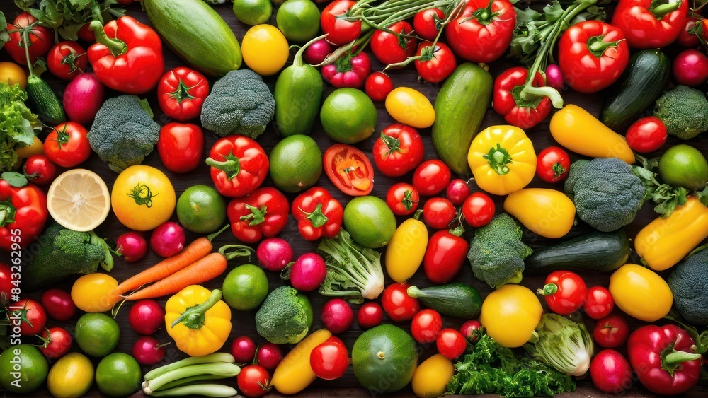 Dark Background Freshness, A Collection of Vibrant Vegetables featuring Broccoli, Zucchini, Squash, and Tomatoes Dark Background Freshness, A Collection of Vibrant Vegetables featuring Broccoli, Zucchini, Squash, and Tomatoes