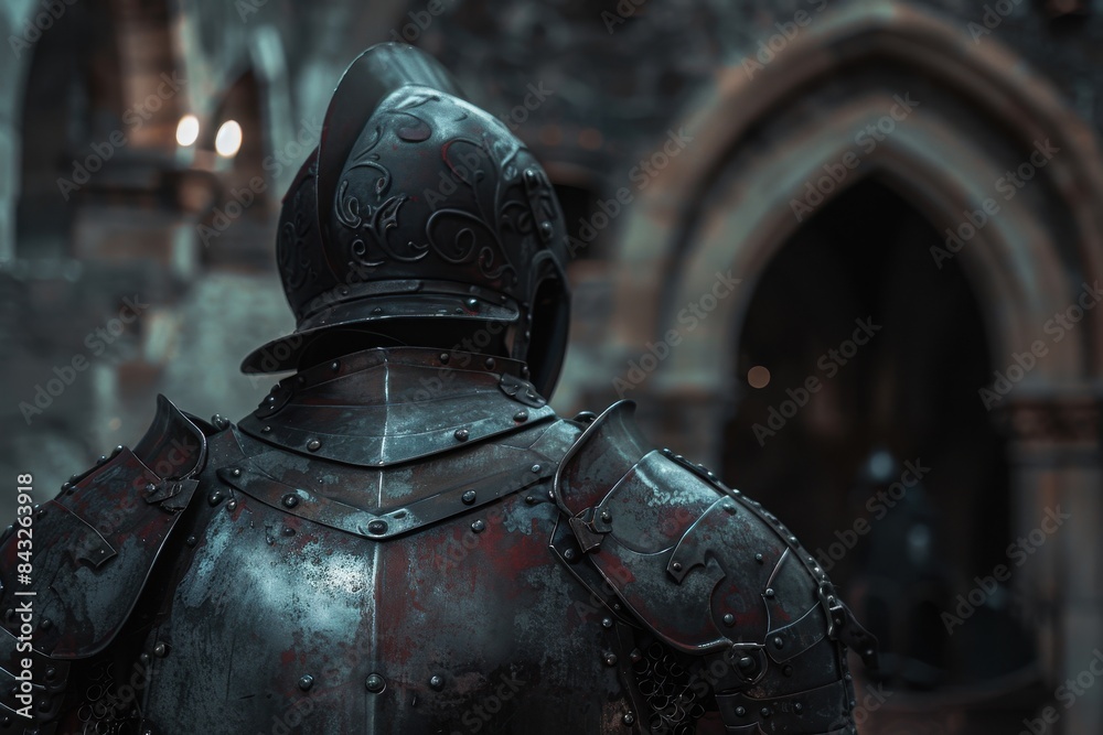 Armored knight in dark medieval castle Armored knight in dark medieval castle