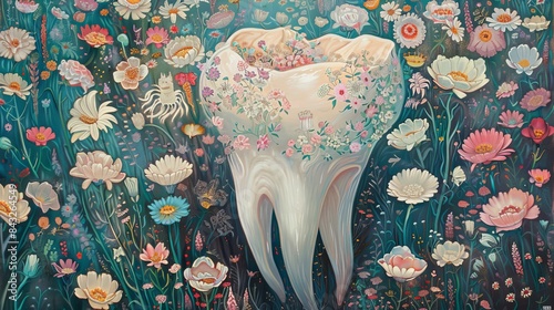Tooth blooming with flowers for dental health designs